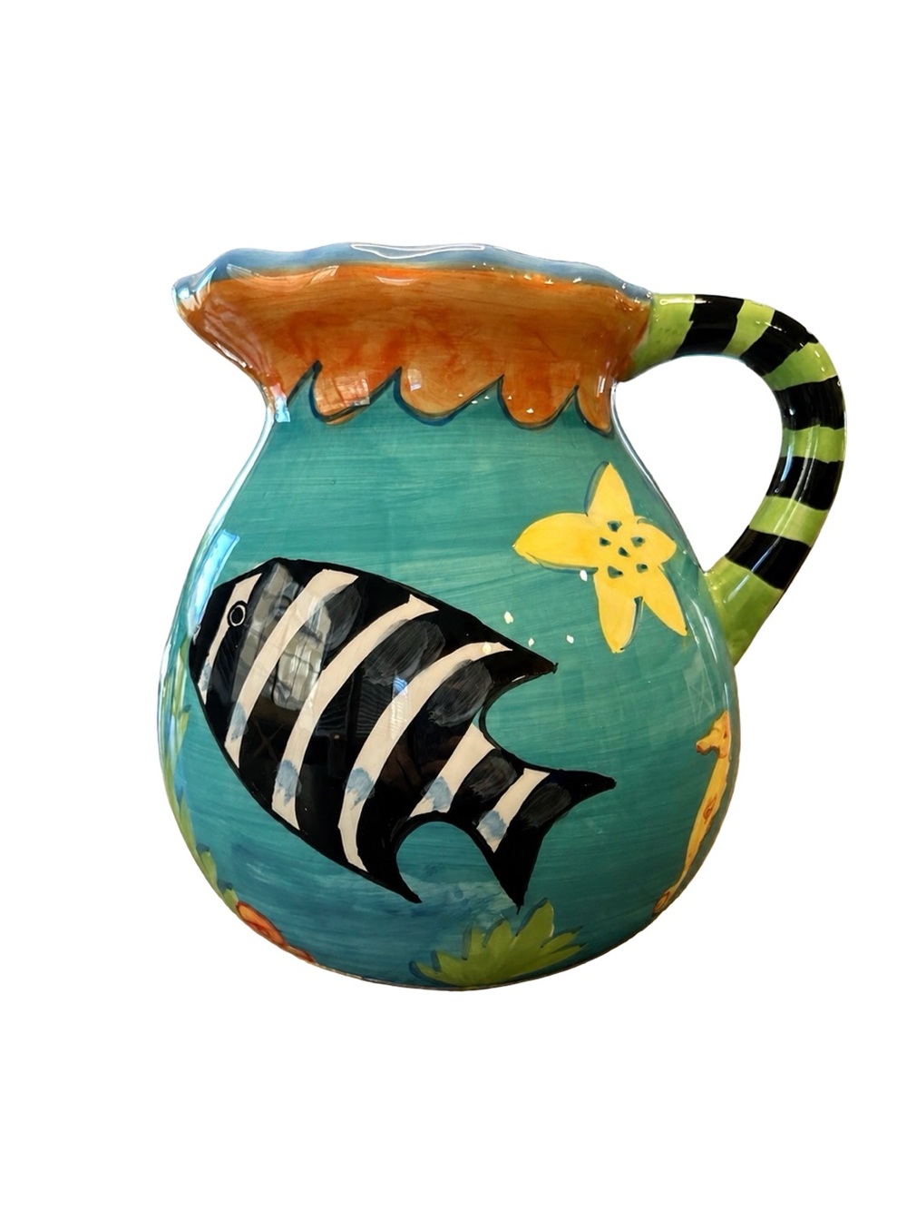 Hausenware VTG 90’s Hand Painted Tropical Fish Ceramic Pitcher Coastal Decor